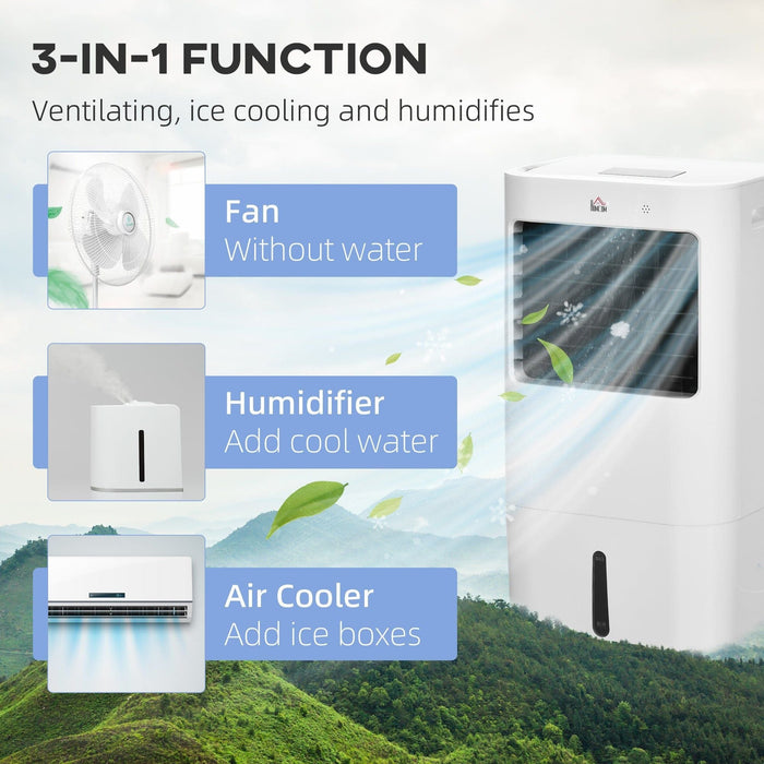 HOMCOM Air Cooler and Humidifier Fan with 15L Water Tank - White - Green4Life