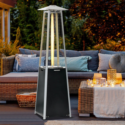 Outsunny 11.2KW Patio Gas Tower Heater with Wheels, Dust Cover, Regulator and Hose, 50 x 50 x 190cm - Black - Green4Life