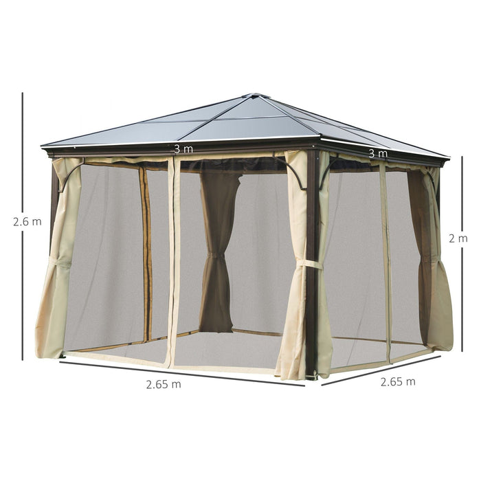 Outsunny 3 x 3(m) Hardtop Gazebo with UV Resistant Polycarbonate Roof - Brown - Green4Life