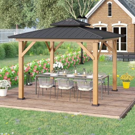 3.4 x 3.4m Gazebo with 2-Tier Galvanised Metal Roof and Solid Wood Frame - Grey - Green4Life