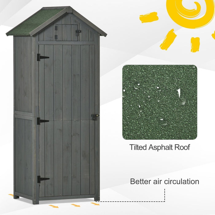 Outsunny Fir Wood Shed with 3 Shelves 77 x 54 x 179cm - Grey - Green4Life