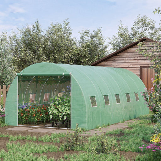 Outsunny 6 x 3 x 2 m Large Walk-In Greenhouse with Steel Frame, Roll Up Door and Windows - Green - Green4Life