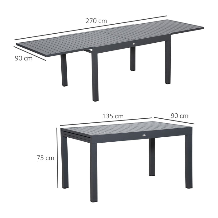 10 Person Rectangular Extending Dining Table with Aluminium Frame 135-270cm (L) x 90cm (W) x 75cm (H) - Grey - Green4Life